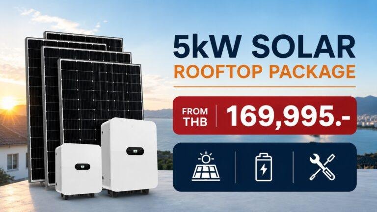 Premium 5kW solar panel system for larger homes in Thailand with hybrid inverter from Right Price Solar from THB 169,995.