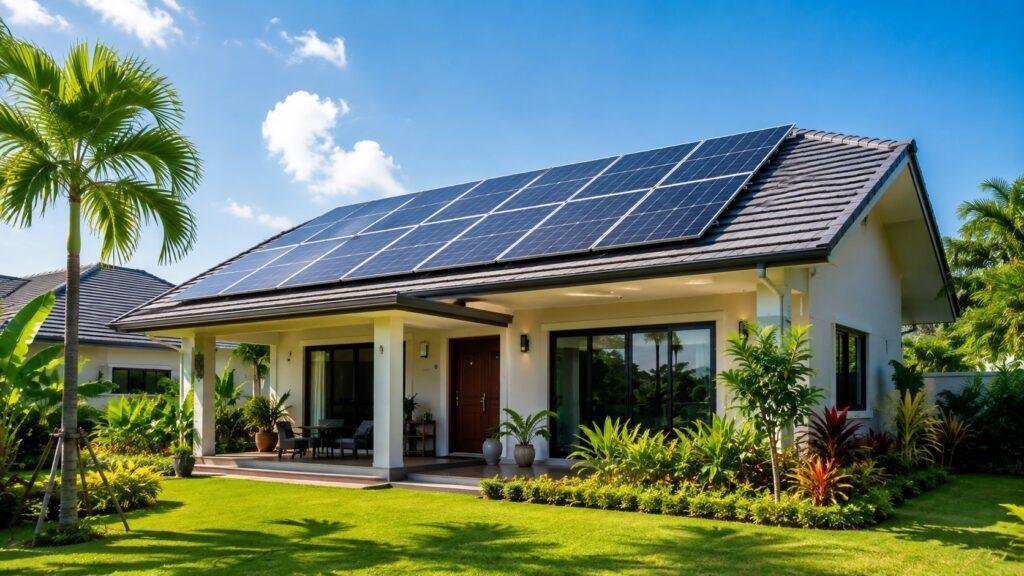 Residential rooftop solar panels in Thailand providing an affordable way for homeowners to reduce electricity bills and long-term energy costs.