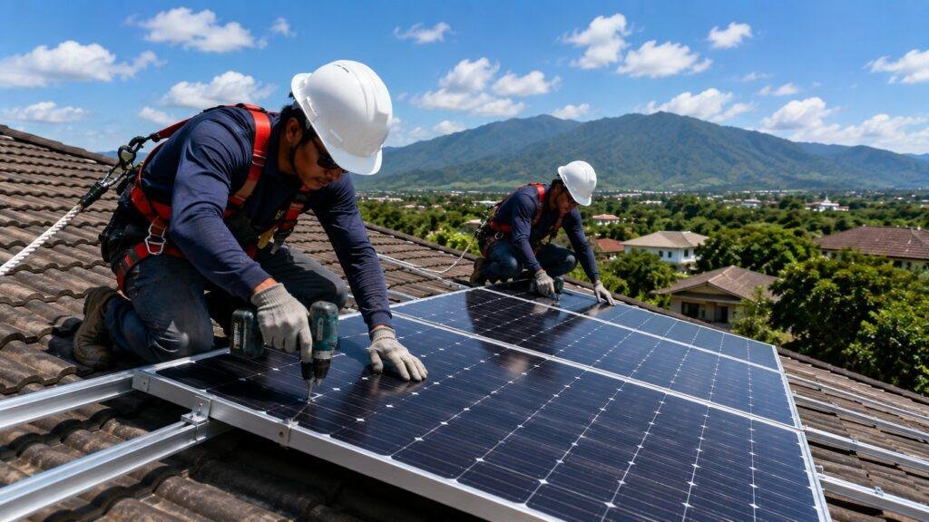 Professional residential solar installation in Thailand designed to reduce household electricity costs.