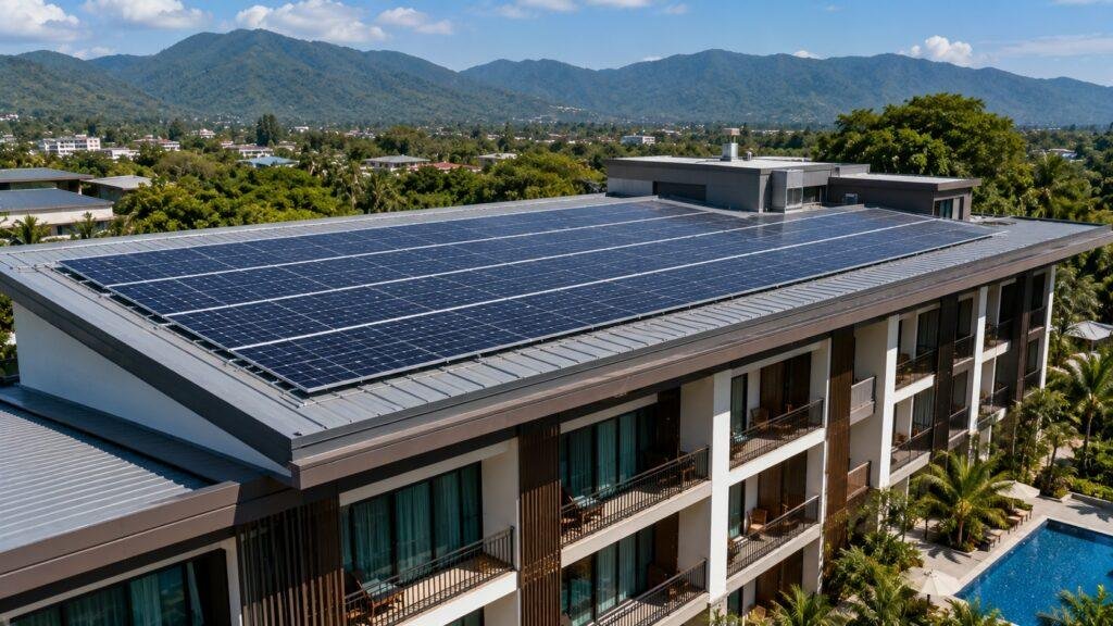 Solar panels installed on a hotel in Chiang Mai