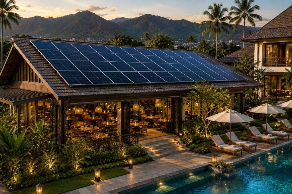 Solar panels installed at a resort in Chiang Mai