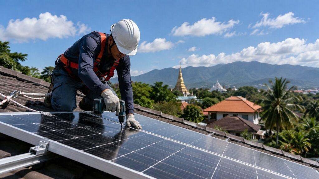 Solar system installed on a property in Chiang Mai, Thailand
