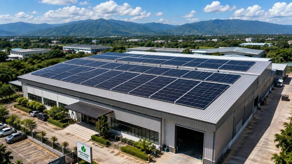 Commercial solar panels installed on a business in Chiang Mai, Thailand