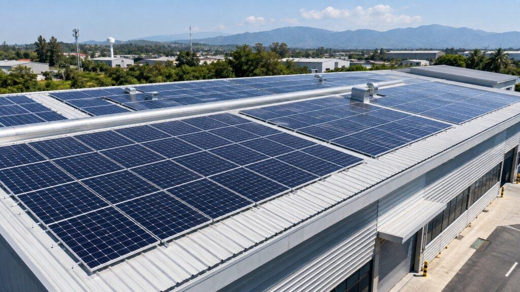 Residential solar panels in Thailand helping homeowners reduce the amount of electricity purchased from the grid.