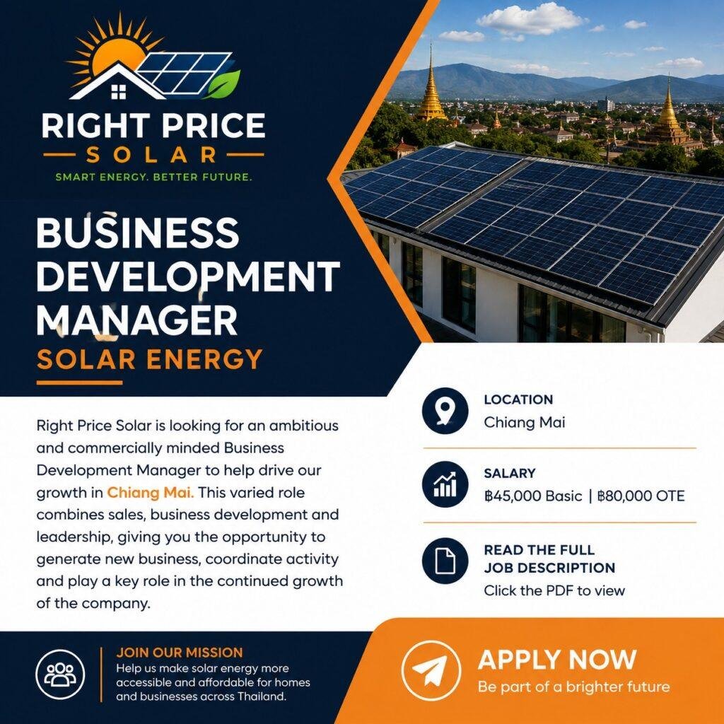Business Development Manager solar job vacancy in Chiang Mai at Right Price Solar